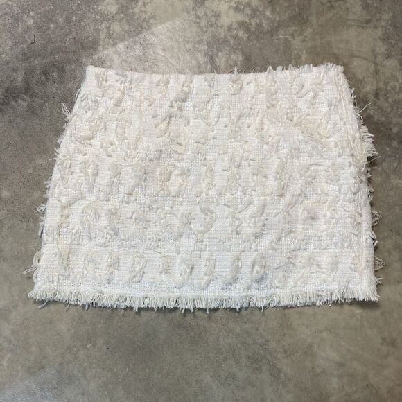 HM Mini Skirt Womens 10 Ivory Textured Short Pockets‎ Holiday Shaggy - Picture 5 of 10